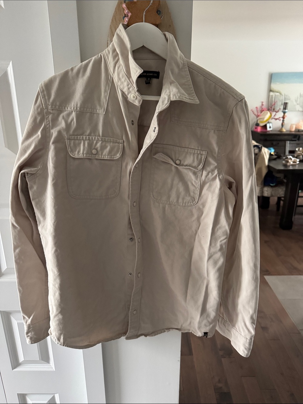 Silver Jeans Men's Beige Utility Jacket - Classic Casual Shirt Jacket